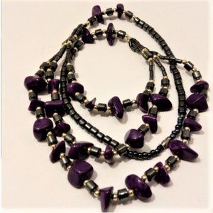 Vintage Cobalt/Purple Stone Triple-Strand Necklace